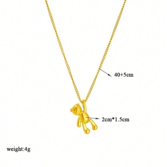 Delicate 18k Gold Plated Teddy Bear Necklace Stainless Steel - Picture 5 of 5